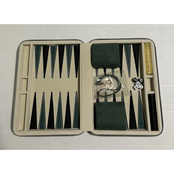 Microfiber Leather Travel Backgammon Set Zip Closure w Wristlet All Pieces NWOB - Picture 2 of 11